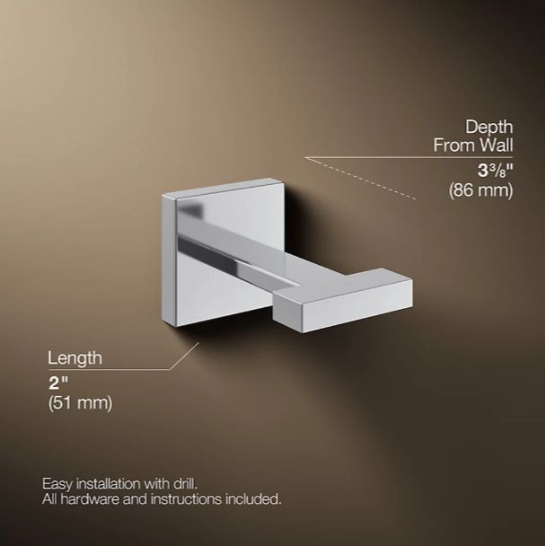 KOHLER® Square Polished Chrome Robe Hook-2