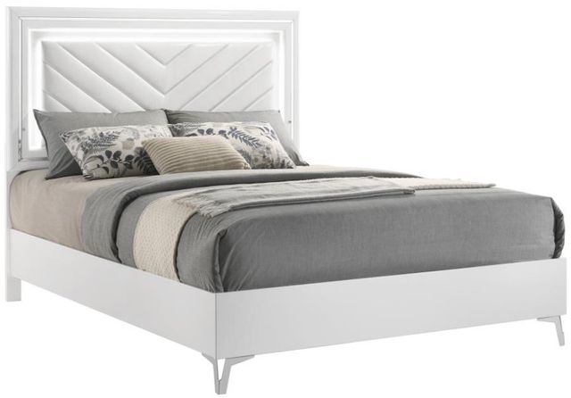 Coaster® Cassia White High Gloss Queen Panel Bed-1