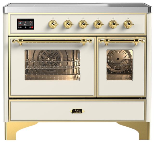 Ilve® Majestic III 40" Antique White Pro Style Induction Range with Triple Glass Door and Brass Trim-0