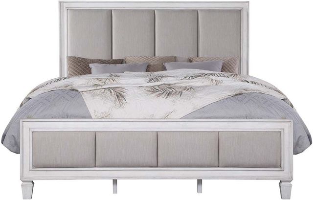 ACME Furniture Katia Light Gray/Rustic Gray/Weathered White Eastern King Upholstered Panel Bed-2