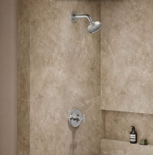 KOHLER® Purist® Rite-Temp® Polished Chrome Shower Trim Kit with Cross Handle-1