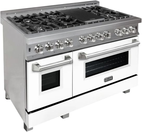 ZLINE 60" Satin Stainless Steel Pro Style Dual Fuel Range with White Matte Door-3