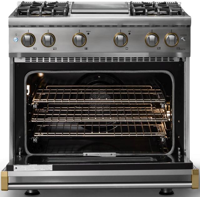 Viking® 5 Series 36" Stainless Steel Pro Style Gas (LP) Range with Brushed Brass Trim-1