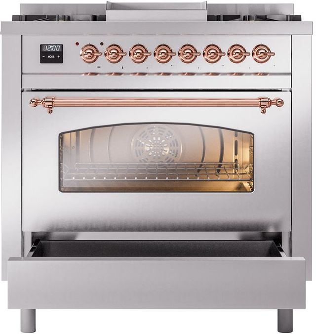 Ilve® Nostalgie II Series 36" Stainless Steel Pro Style Dual Fuel Range-3