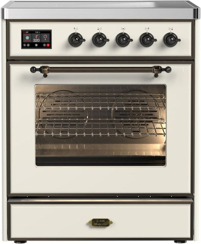 Ilve® Majestic III 30" Antique White Pro Style Induction Range with Triple Glass Door and Burnished Trim-0