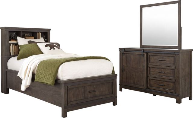 Liberty Furniture Thornwood Hills 3-Piece Rock Beaten Brown Twin Youth Bookcase Bedroom Set-0