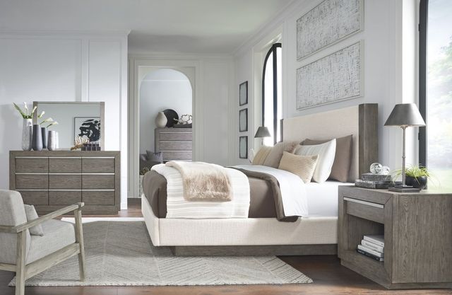 Benchcraft® Anibecca 2-Piece Weathered Gray Queen Upholstered Panel Bed Set-3