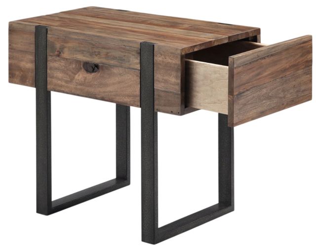 Magnussen Home® Prescott Rustic Honey Chairside End Table with Metal Base -2
