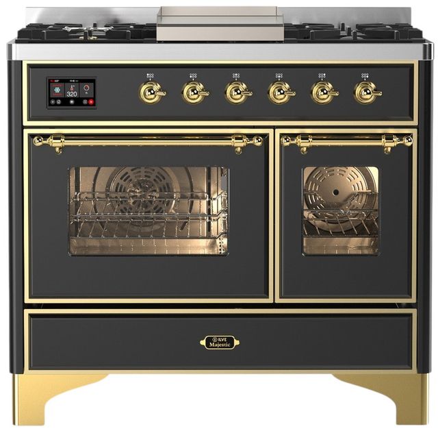 Ilve® Majestic III 40" Graphite Matte Pro Style Dual Fuel Liquid Propane Range with Triple Glass Door and Brass Trim-0