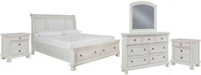 Signature Design by Ashley® Robbinsdale 5-Piece Antique White California King Panel Bed Set-0