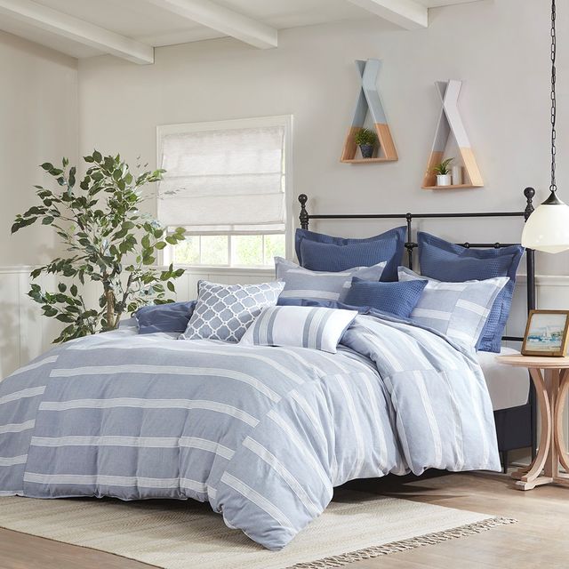 Olliix by Madison Park Signature Noble Blue King Cotton Comforter Set-1