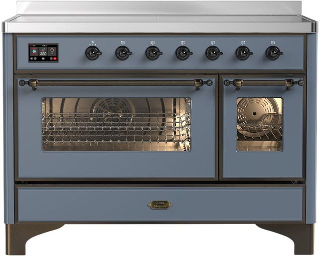 Ilve® Majestic III 48" Blue Gray Pro Style Induction Range with Triple Glass Door and Burnished Trim-0