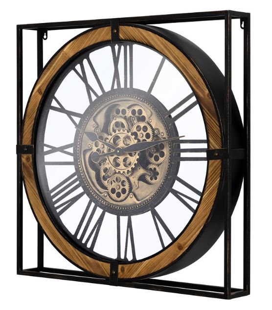 YHD Black/Gold Iron Framed Gear Clock-2