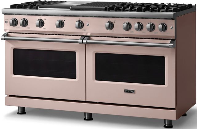 Viking® 5 Series 60" Blush Pro Style Gas (NG) Range with Polished Chrome Trim-2