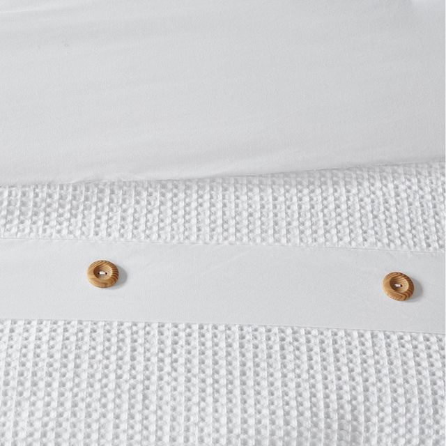 Olliix by Madison Park 3 Piece White Full/Queen Finley Cotton Waffle Weave Comforter Set-3