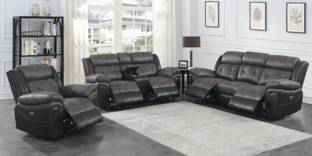 Coaster® Saybrook 3-Piece Black/Charcoal Tufted Cushion Power Living Room Set -0