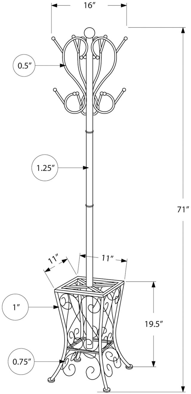 Monarch Specialties Inc. 70" Black Metal Coat Rack-2