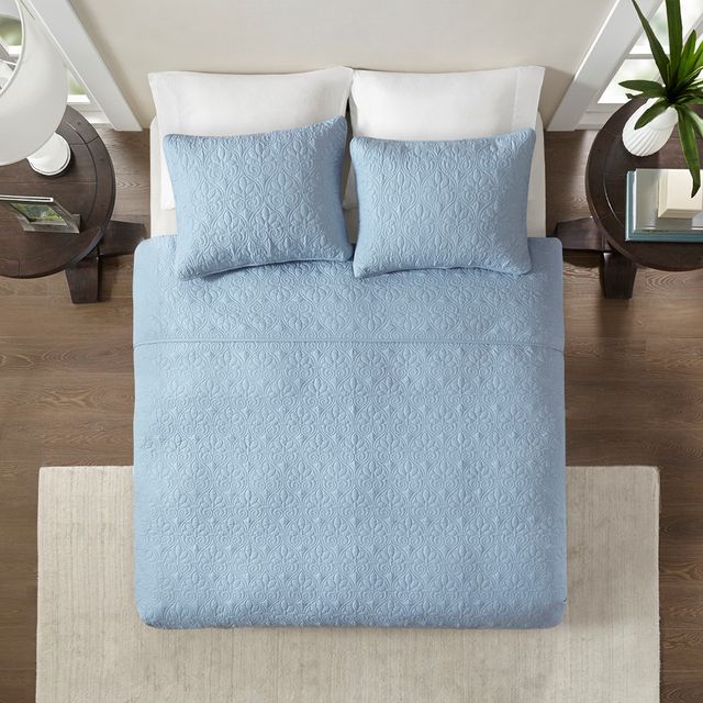Olliix by Madison Park Blue Full/Queen Quebec Reversible Coverlet Set-3