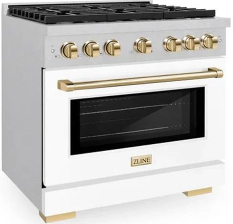 ZLINE Autograph Edition 36" Satin Stainless Steel Pro Style Gas Range with White Matte Door and Polished Gold Accents-3