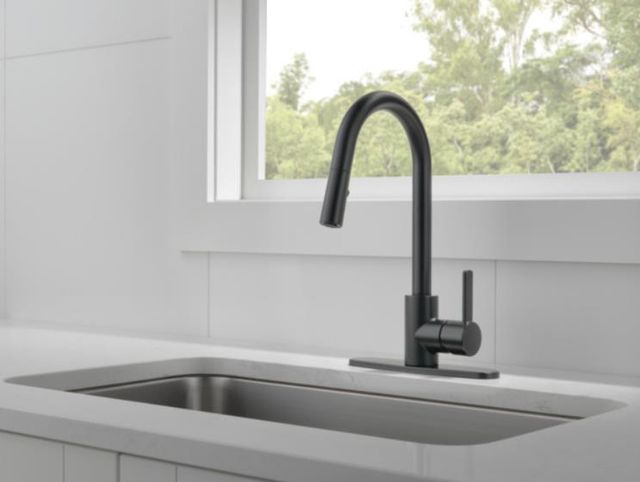 Peerless Precept® Matte Black 16" Single Handle Pull-Down Kitchen Faucet-1