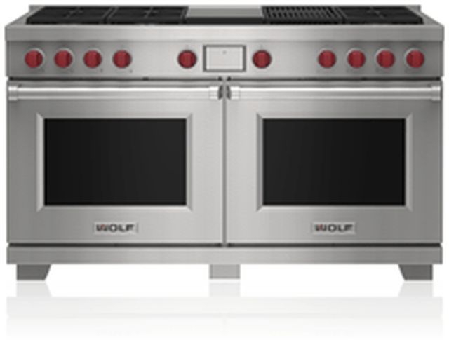 Wolf® 60" Stainless Steel Pro Style Dual Fuel Range and Infrared Charbroiler and Infrared Griddle-0