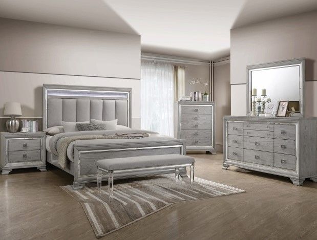 Crown Mark Vail Gray King Upholstered Panel Bed-0