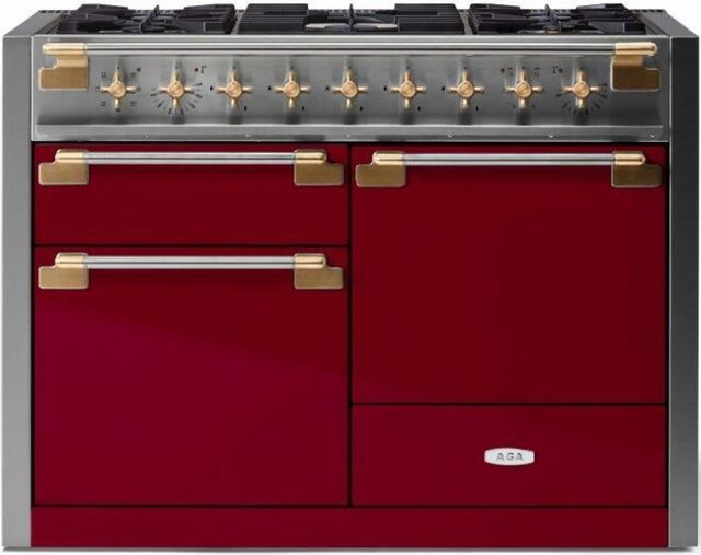 AGA™ Elise Series 48" Stainless Steel Pro Style Dual Fuel Range with Cranberry Door-0