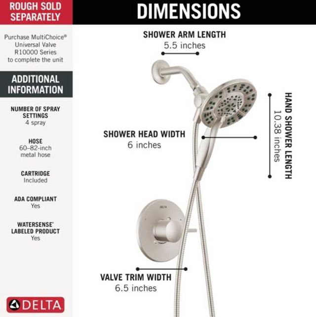 Delta Albion™ Monitor® 14 Series Spotshield Brushed Nickel Shower Trim with In2ition® Hand Shower-3