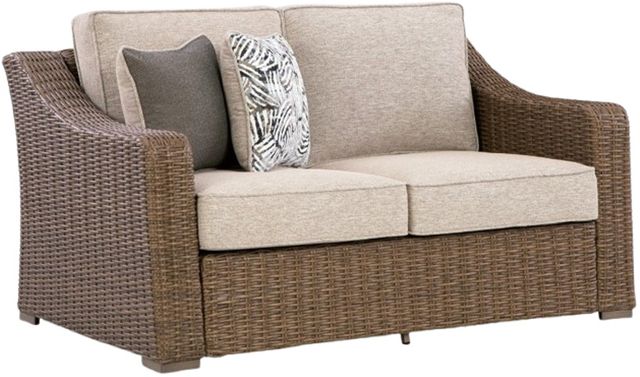 Signature Design by Ashley® Revare Beach Beige Fabric/Resin Wicker Outdoor Loveseat-0