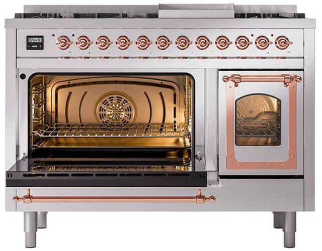 Ilve® Nostalgie II Noblesse 48'' Stainless Steel Pro Style Dual Fuel Range with Copper Trim-3