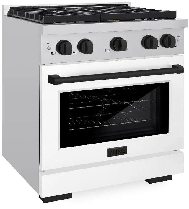 ZLINE Autograph Edition Paramount 30" Stainless Steel Pro Style Dual Fuel Range White Matte Door with Matte Black Accents-2