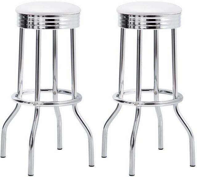 Coaster® Theodore 2-Piece White/Chrome Soda Fountain Bar Stools-1