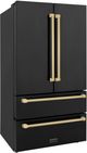 ZLINE Autograph Edition 36" 22.5 Cu. Ft. Fingerprint Resistant Black Stainless Steel Counter Depth French Door Refrigerator with Ice Maker and Champagne Bronze Traditional Handles-3