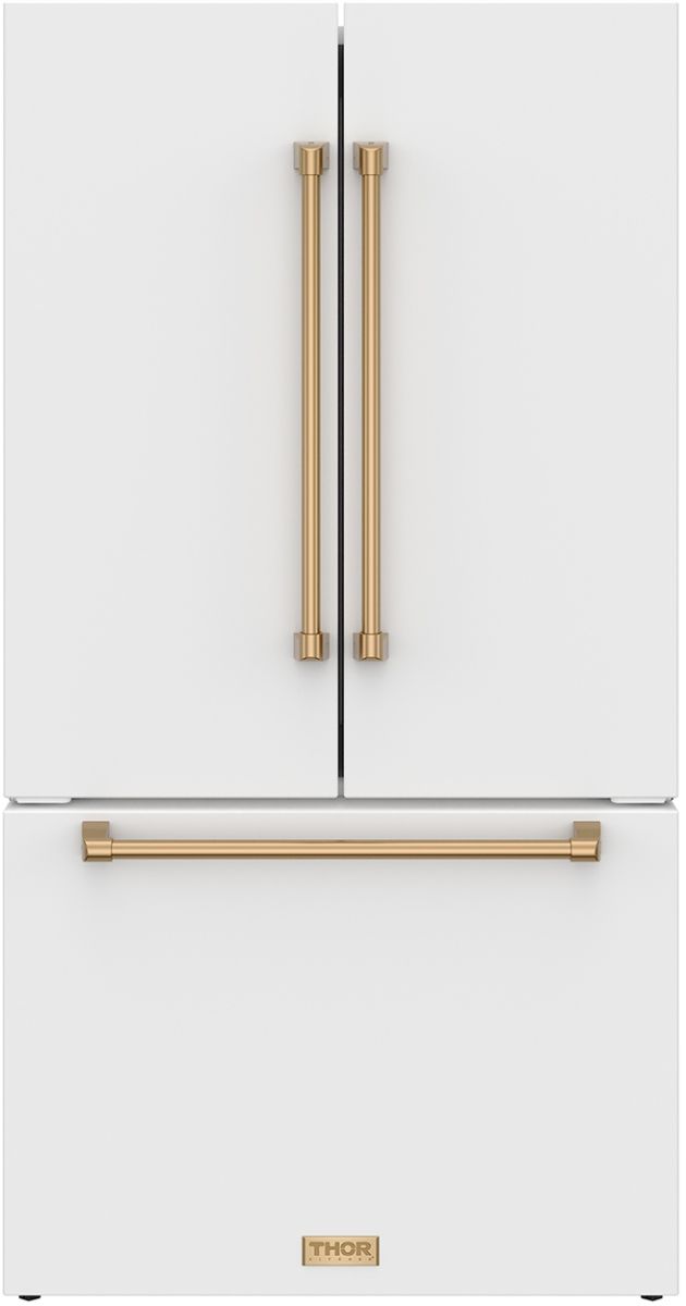Thor Kitchen Gordon Ramsay Series 36" White French Door Counter Depth Refrigerator with Ice Maker & Bronze Hardware-0