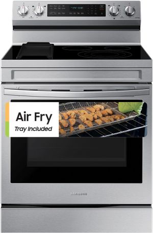 front view of the Samsung 30" Fingerprint Resistant Stainless Steel Smart Freestanding Electric Range