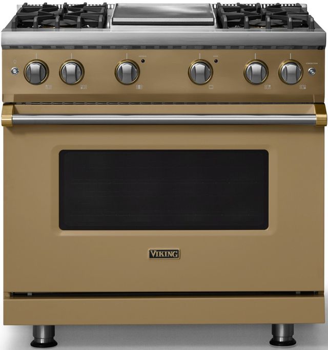 Viking® 5 Series 36" Golden Hour Pro Style Gas (LP) Range with Brushed Brass Trim-0