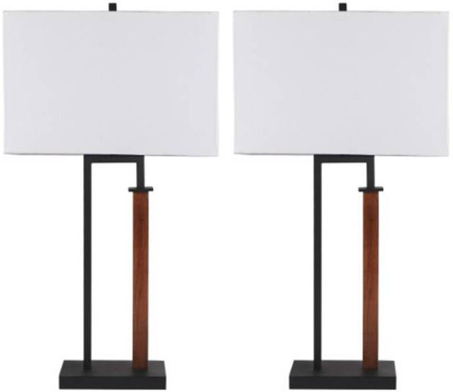 Signature Design by Ashley® Voslen 2-Piece Black Table Lamp Set with Brown Accent-1
