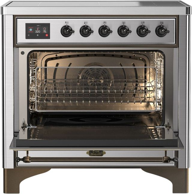 Ilve® Majestic III 36" Stainless Steel Pro Style Induction Range with Solid Door and Burnished Trim-1