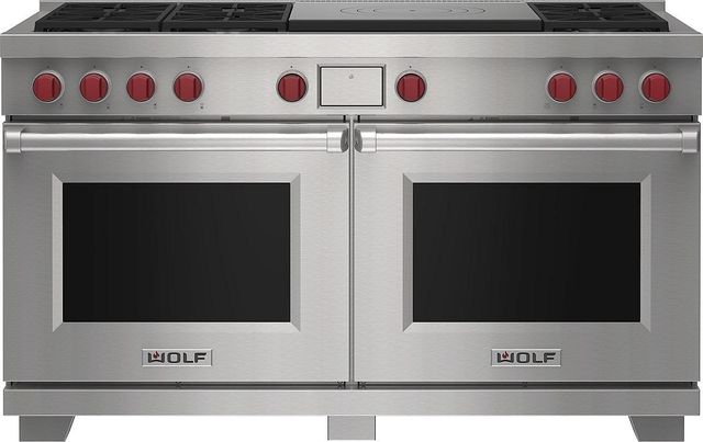 Wolf® 60" Stainless Steel Pro Style Dual Fuel Range and French Top-0