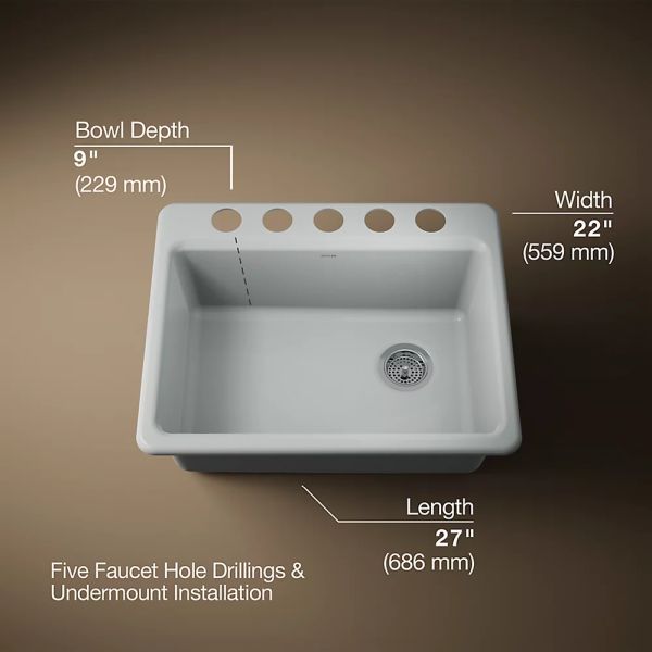 KOHLER® Riverby® Ice Gray 27" Undermount Single-Bowl Kitchen Sink-3