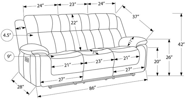 Monarch Specialties Inc. Beige 86" Upholstered Power 3-Seater Reclining Sofa with USB Ports-2