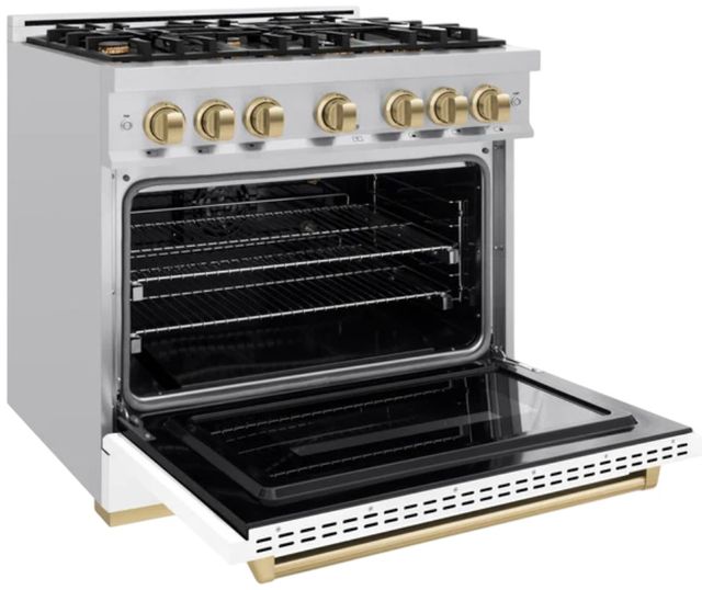 ZLINE Classic Autograph Edition 36" Stainless Steel Pro Style Gas Range with White Matte Door and Champagne Bronze Accents-3