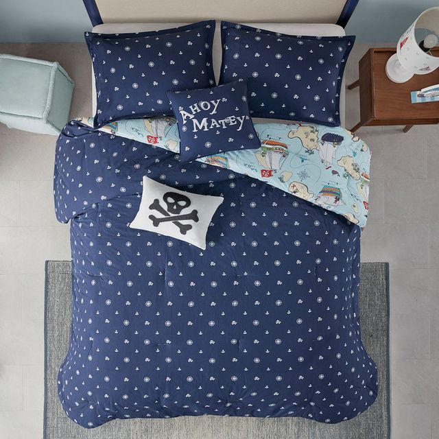 Olliix by Urban Habitat Kids Pirate Adventure Blue Full/Queen Cotton Reversible Comforter Set-1