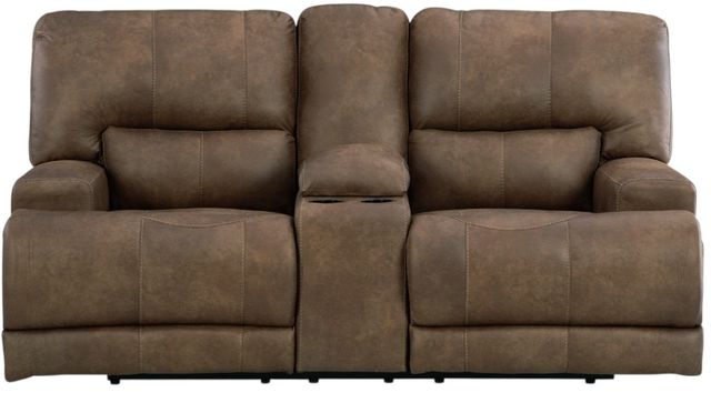 Signature Design by Ashley® Beckley Place Earth Power Reclining Console Loveseat with Adjustable Headrest-1
