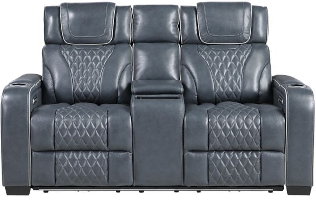 Homelegance® Apex Blue Double Power Reclining Console Loveseat-2