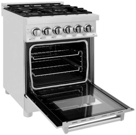 ZLINE Legacy 24" Stainless Steel Pro Style Dual Fuel Range with 4 Burner Gas Cooktop and Electric Convection Oven in Satin Stainless Steel Door-3