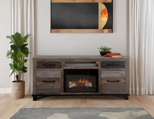 International Furniture Direct Loft Brown Gray Fireplace TV Stand-1