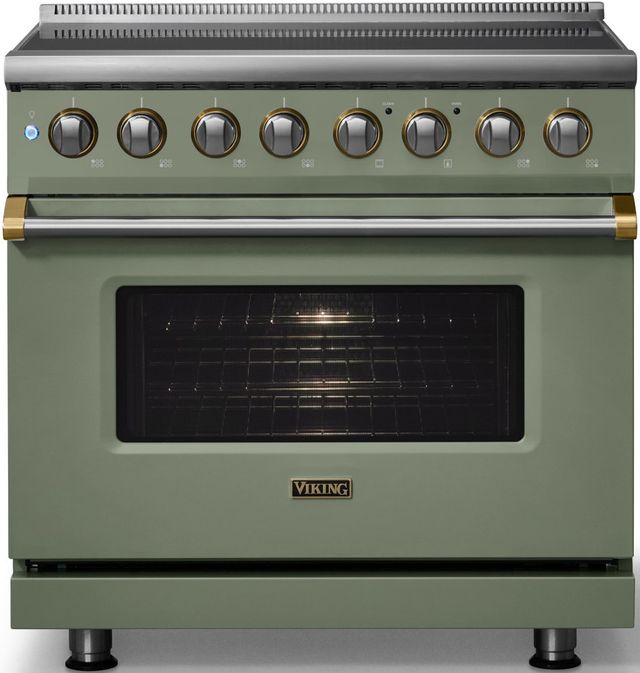 Viking® 5 Series 36" Eucalyptus Pro Style Induction Range with Brushed Brass Trim-3
