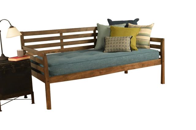Kodiak Furniture Boho Linen Aqua/Rustic Walnut Twin Daybed with Mattress-0