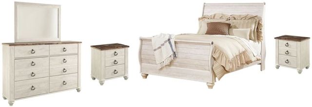 Willowton 5 Piece Queen Sleigh Bedroom - Whitewash Willowton 5 Piece Queen Sleigh Bedroom - Whitewash